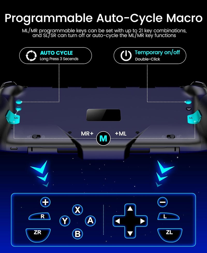 Spican Store وحدة تحكم Switch 2، ملحقات Switch 2 وحدة تحكم برو لاسلكية بدون انحراف مع عصا تحكم بتأثير هول، 4 أوضاع RGB، بطارية 10 ساعات+، Turbo&Macro، تصميم يد كامل الحجم مريح لألعاب نينتندو سويتش 2 - Image 5